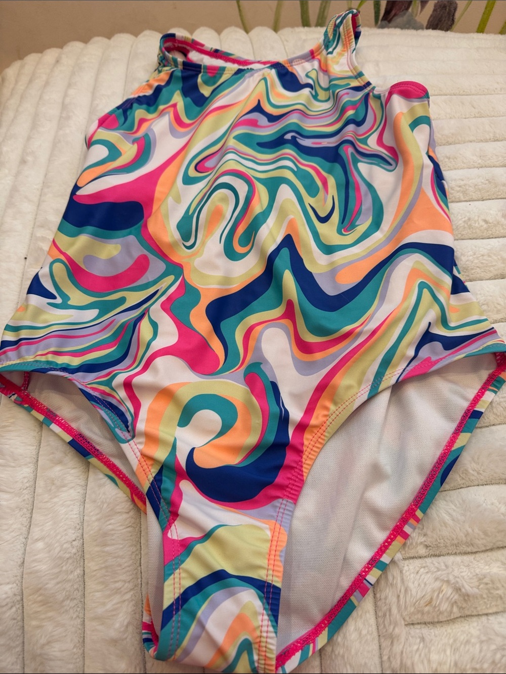 Lands' End Girls' Swimsuit in Multicolor Swirl Print